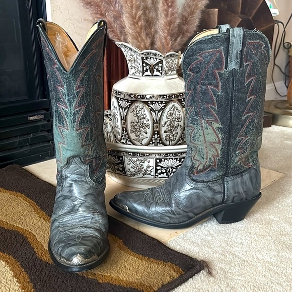 Durango Genuine Leather Distressed Vintage Western Cowboy Boots Green Gray - Picture 3 of 16